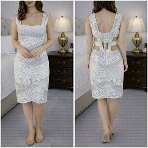 Herve Leger White Gray Square Neck Bandage Dress $1195